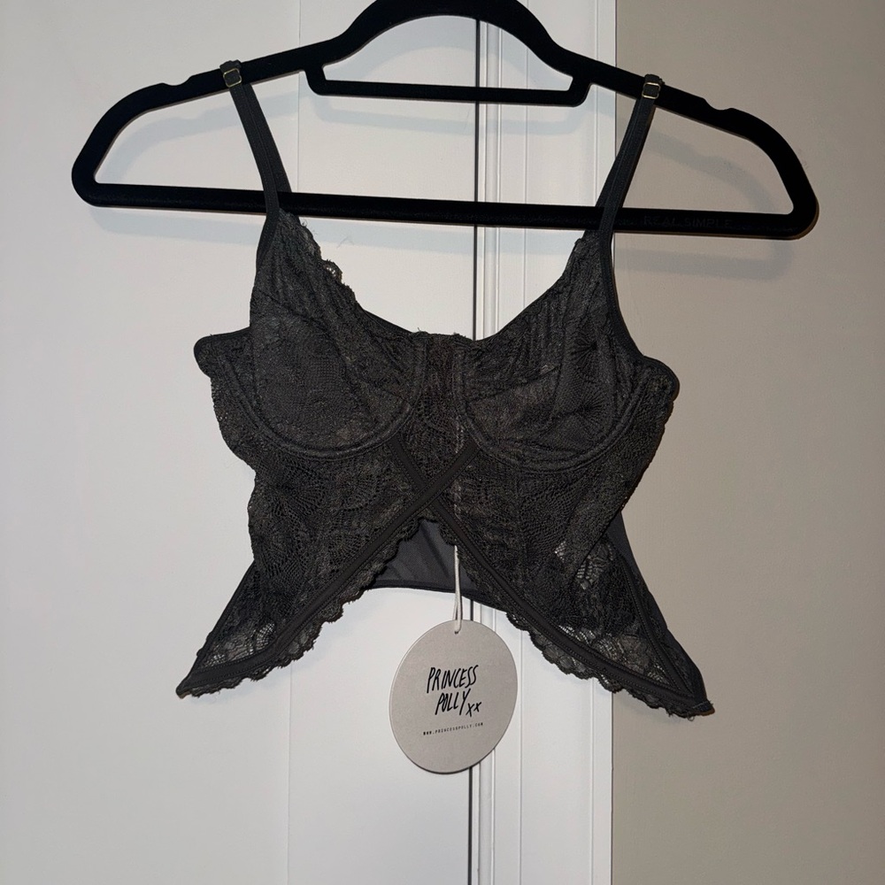 Princess Polly Dark Grey Lace Bustier Top